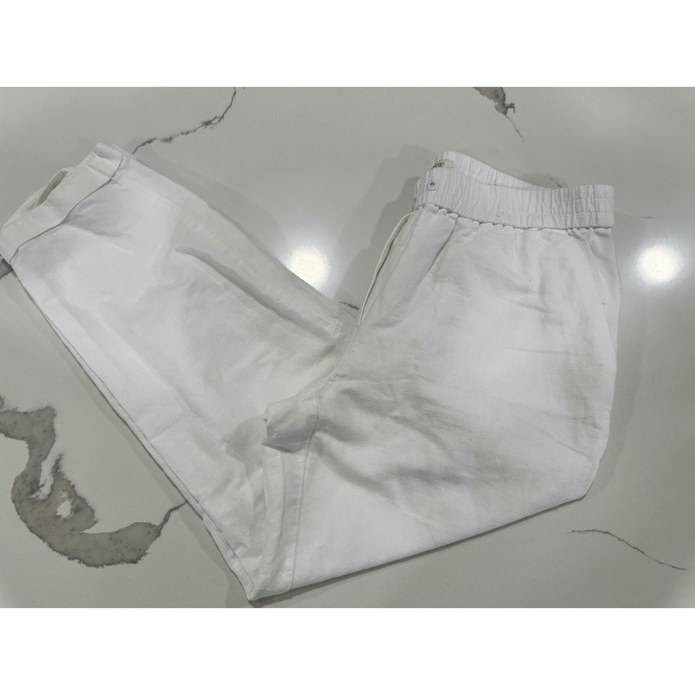 J.Crew White Linen Cotton Seaside Pants Elastic Waist Tapered Womens 10